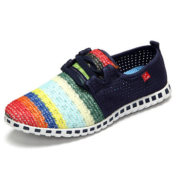 Rayures arc-en maille respirante glisser sur les chaussures de sport chaussures de marche occasionnels