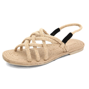 Les femmes été respirante sandales de plage corde élastique sandales plates