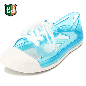 Ej femmes bonbons mode couleur évider lacets en plein air de sport casual chaussures plates pluie