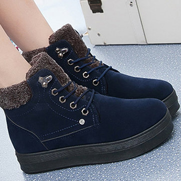 Hiver chaud lacets en daim bout rond bottes courtes en peluche