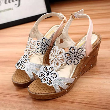 Les femmes d'été en plein air mode casual dentelle à talons wedge sandales sandales confortables chaussures