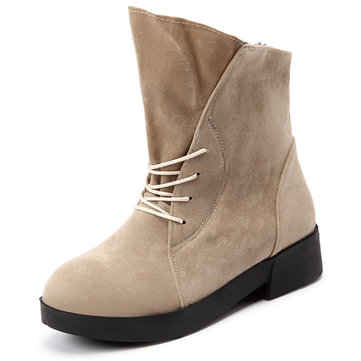 Taille grande lacets bout rond bottes de couleur pure