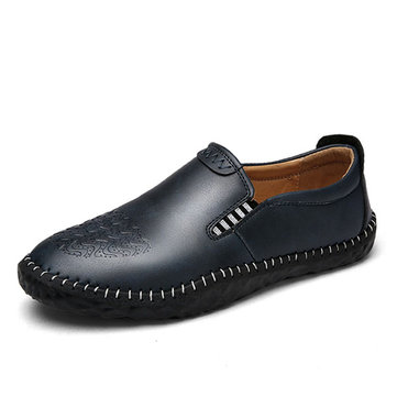 Hommes& Cosmétiques& à& la& main& en cuir élastique Bande Slip On Oxfords 