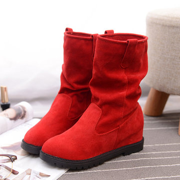 Femmes mi-mollet bottes suède glisser sur casual coton en plein air