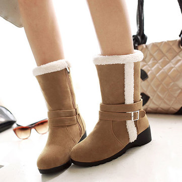 Doublure en coton chaud fermeture à glissière boucle bout rond mi chausson bottes pour les femmes