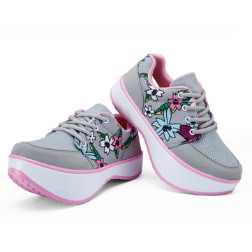 Lacer floral impression rocker chaussures à semelle plate-forme casual chaussures de santé