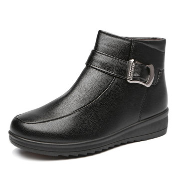 Nous taille 5-10 bottes de neige femmes fourrure d'hiver en fourrure de coton en cuir appartements