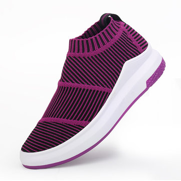 Women& Weave& Stripe& High& Top& Platform Casual Chaussures de sport respirantes