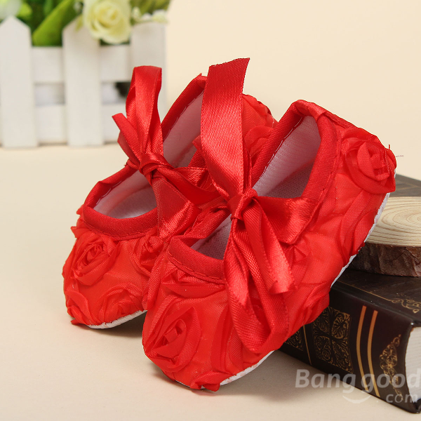 Prewalker seul bébé bébé arc rouge souliers de satin doux