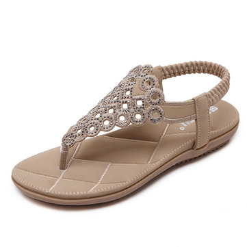 Bohemia&nbsp;Rhinestones&nbsp;Clip&nbsp;Toe&nbsp;Elastic&nbsp;Flat&nbsp;Sandals