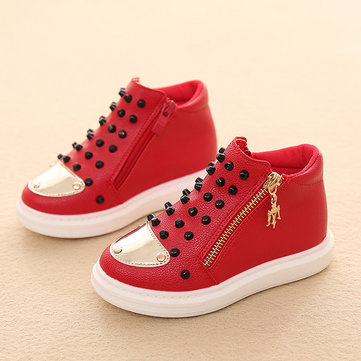 Enfants rivet pur couleur coté fermeture à glissière haut sneakers enfants chaussures occasionnels