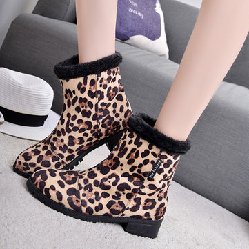 Les femmes d'hiver bottes doublure en fourrure de léopard garder en peluche bottes courtes en plein air chaud occasionnels