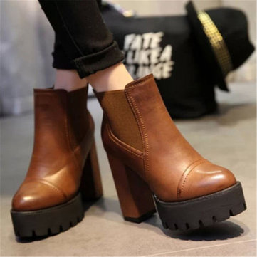 Femmes à talons hauts bottes de bottines à fond épais tirette bottes plate-forme