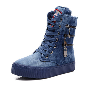 Lacer bottes courtes en cuir nubuck fausse fourrure doublure de fermeture à glissière