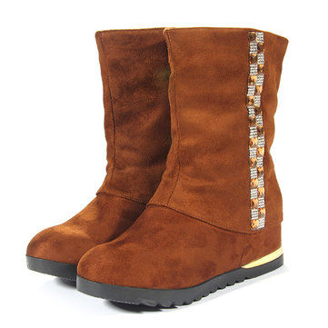 Bottes en daim mi-mollet en daim synthétique pour femme