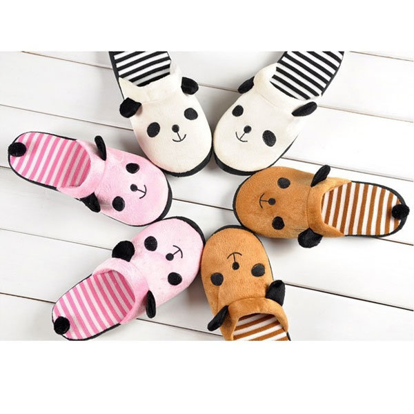 Velours corail doux mignon anti-dérapants pantoufles à la maison du panda chaussures