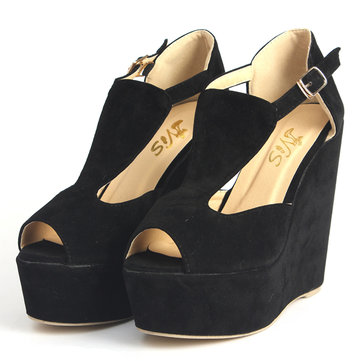 Plateforme peep toe talons compensés boucle exclusive chaussures hautes