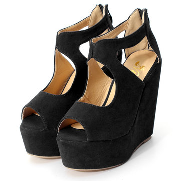 Les femmes peep toe plateforme coin talon haut fermetures à pompes