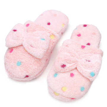 Dot bowknot femmes d'hiver dames pantoufles coton pantoufles