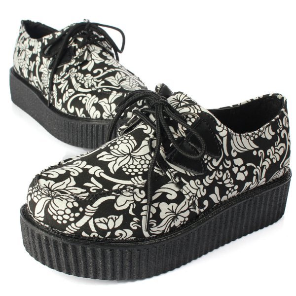 Chaussures punk Femmes Vintage fleur impression Plates-formes Ballerines à lacets