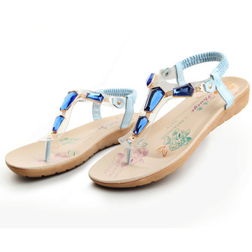 été nouveau style européen femmes diamant enfilable impression douce unique clip orteil sandale plate sh