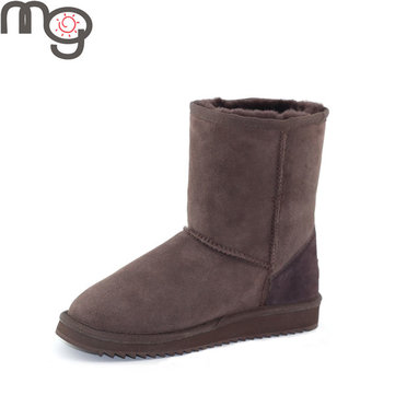 Mg nouvelle femmes d'hiver en laine de mouton garder mode chaude bout rond talon bas à mi-mollet bottes de neige