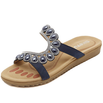 Bohemia Bead Peep Toe Sandales plates décontractées
