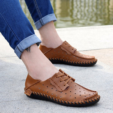 Hommes en cuir souple richelieus creux en respirant lacent chaussures de marche