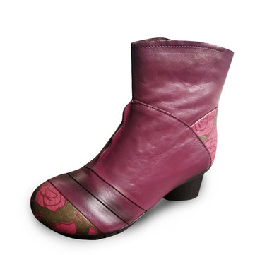 Bottes en cuir femmes slip décontracté à l'extérieur sur la cheville douce bottes courtes