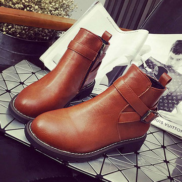 Femmes bottes plate-forme casual tirette toe cheville bottes courtes bottes rondes occasionnels