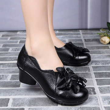 SOCOFY& Décoration& florale& de& grande& taille Pure Color Mid Heel Retro Pumps