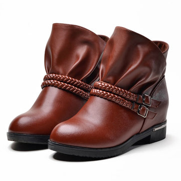 Femmes hiver casual bottines en cuir bottes courtes augmenté bottes courtes