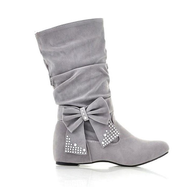 Bowtie femmes à mi-mollet bottes noeud papillon talon caché chaussures dames