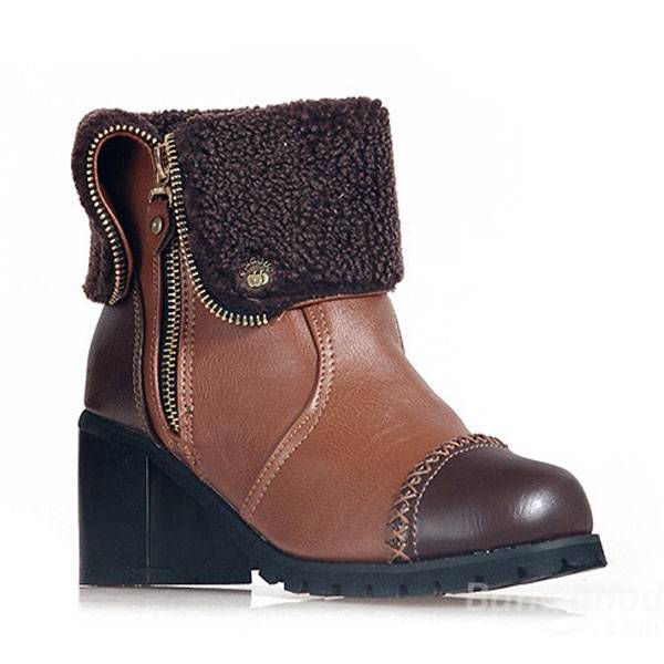 Patchwork Zipper Plié courtes en coton Bottes de neige