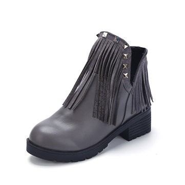 Bottes femme bout rond Tassel Flats Outdoor Bottes Casual court cheville