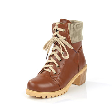 Lacer pliées bottes courtes bout rond plateforme coin de la cheville pour les femmes