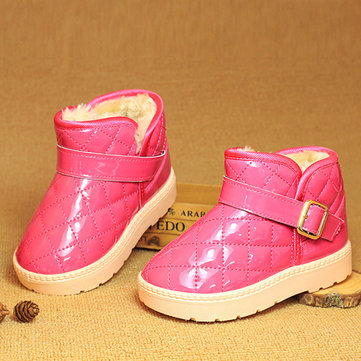 Hiver enfants chaude peluche imperméable boucle de couleur boucle bottes de neige courtes