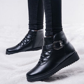 Doublure en fourrure artificielle fermeture à glissière bout rond cheville court bottes