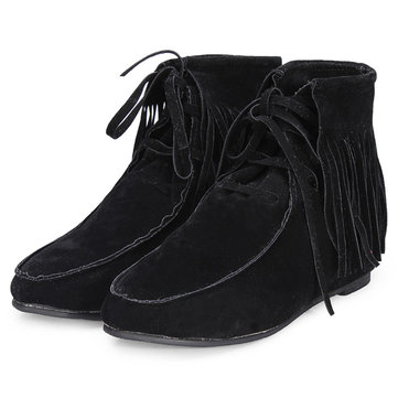 Femmes classique glands doux à lacets bottines plat