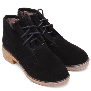 Femmes rétro casual chaussures talon plat cheville bottes courtes