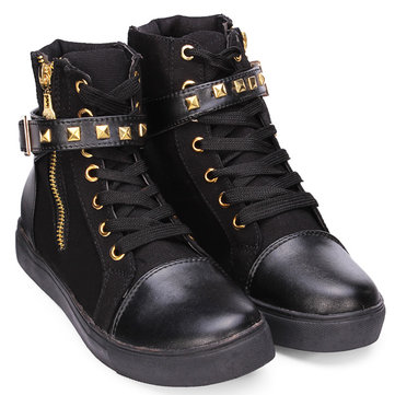 Glissière latérale boucle coins plateforme de rivet femmes casual chaussures